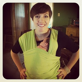 trying out our homemade moby wrap. someone seems to like it.