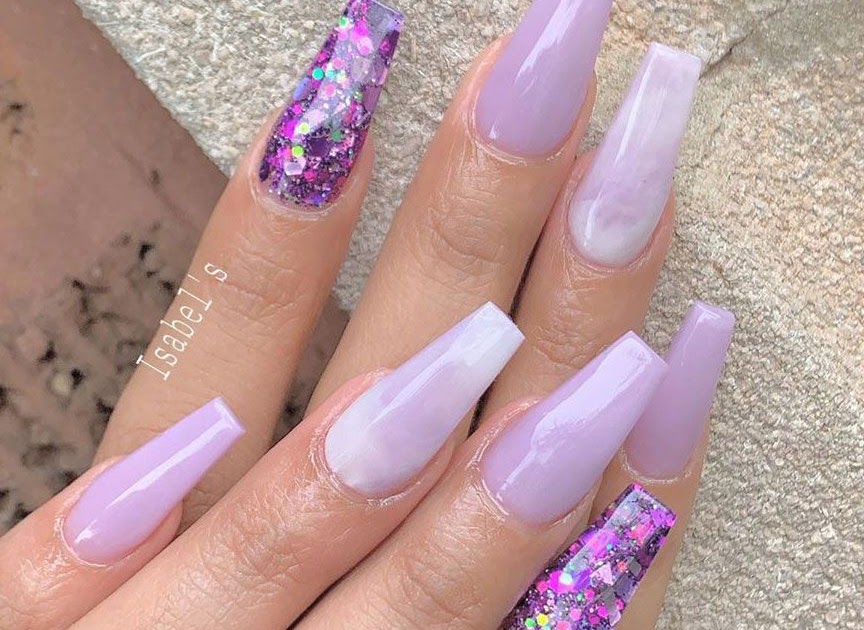 Light Purple Coffin Nails With Design - different nail designs