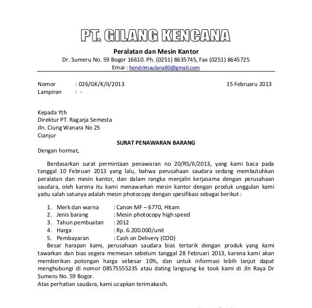 Contoh Surat Balasan Penawaran Barang Block Style Contoh Surat