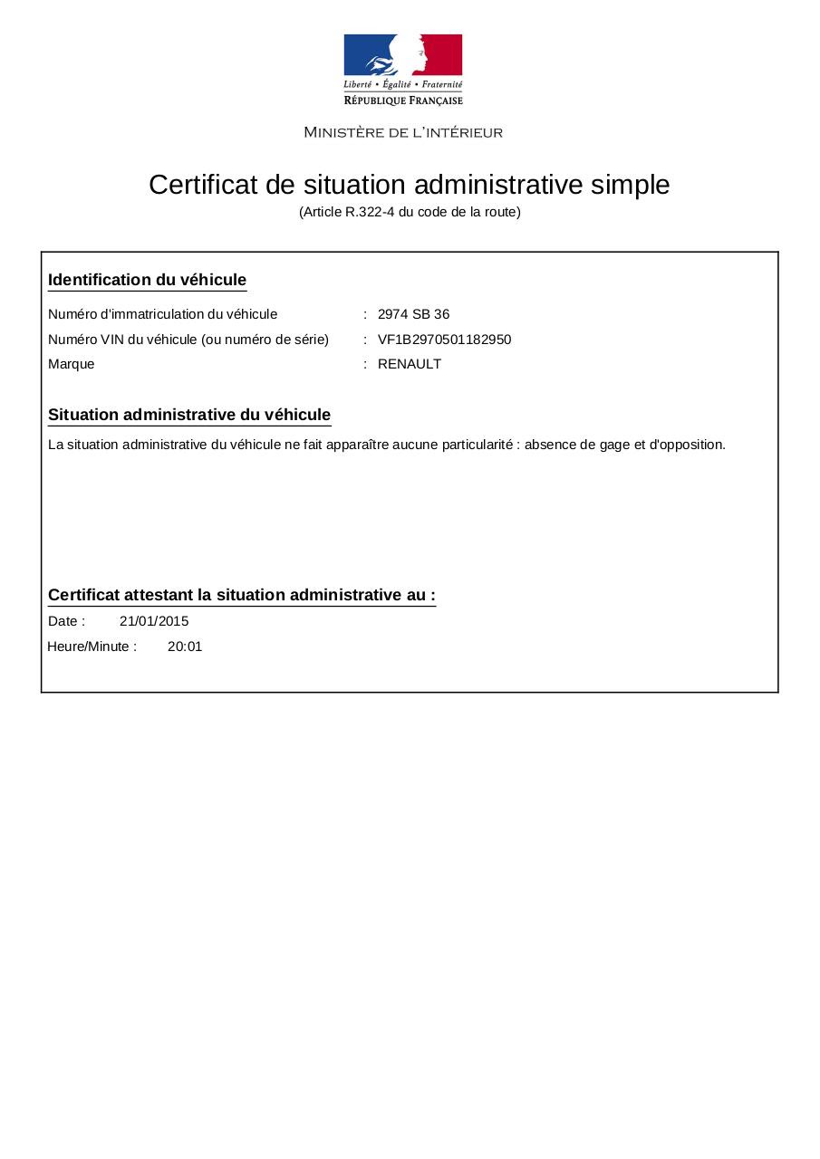 Certificat de non exigibilité 2738
