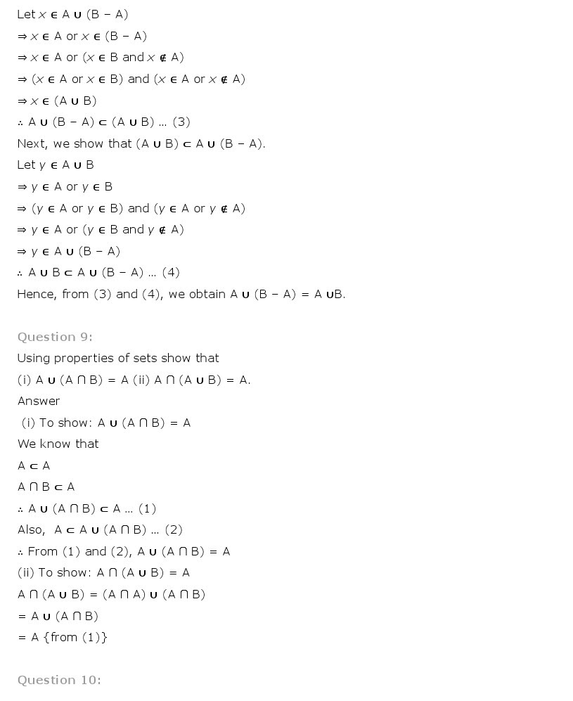 NCERT Solutions for Class 11th Maths Chapter 1 - Sets