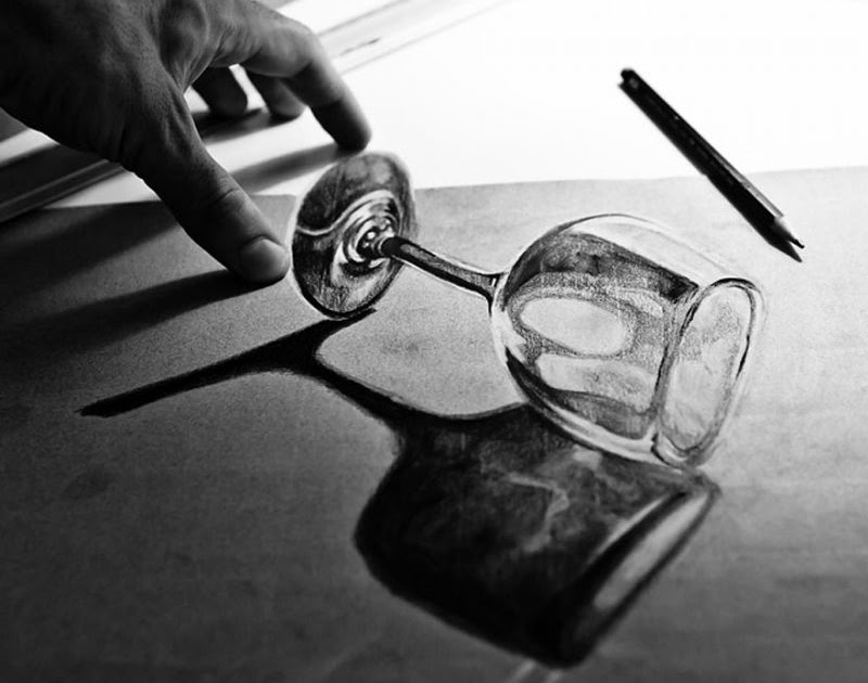 Contoh Gambar 3 Dimensi Gambar Gelas 3 Dimensi Hitam Putih
