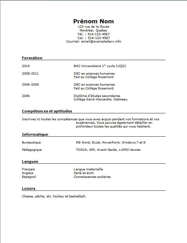 Exemple De Cv Job étudiant