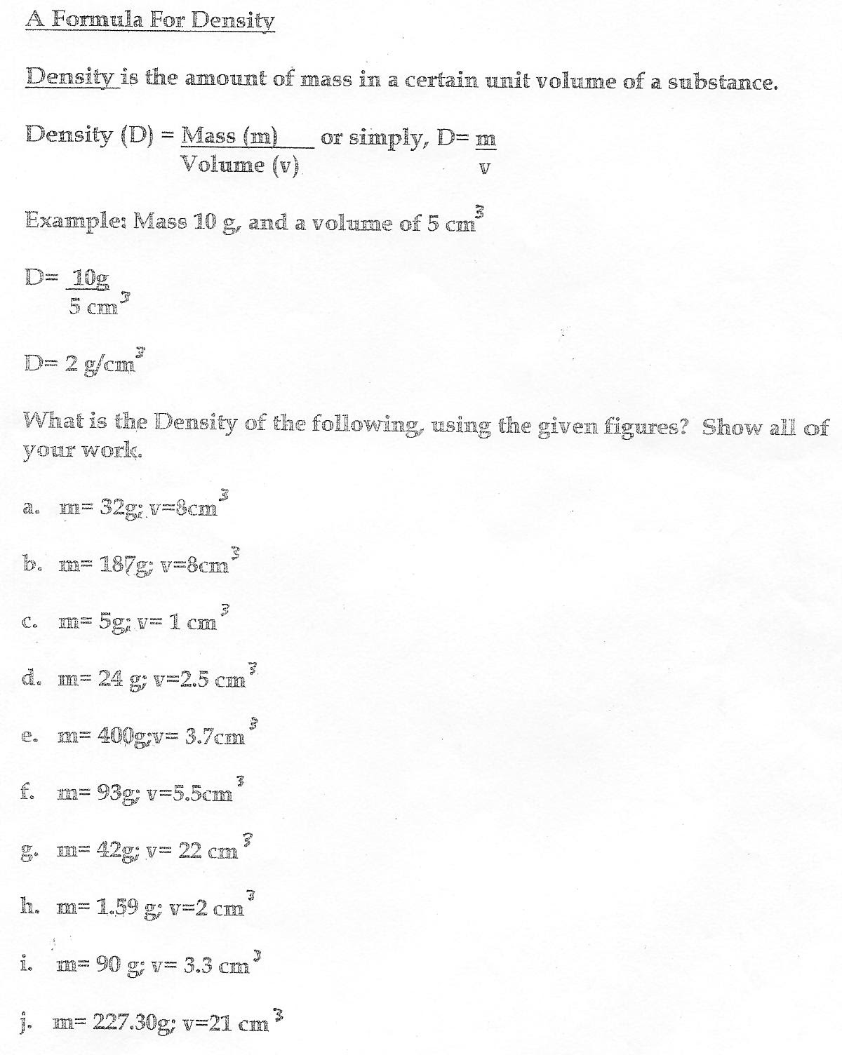 Science 8 Density Calculations Worksheet Answers - A Worksheet Blog