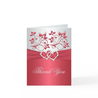 Coral Pink and Gray Floral Thank You Note Card card