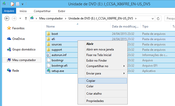 Copie todos os arquivos de instalação do Windows 10 (Foto: Reprodução/Helito Bijora) 