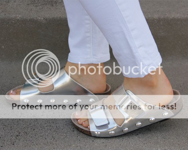 Sam & Libby Ashland silver studded sandals, studded Giambattista Valli Birkenstock style sandals for less