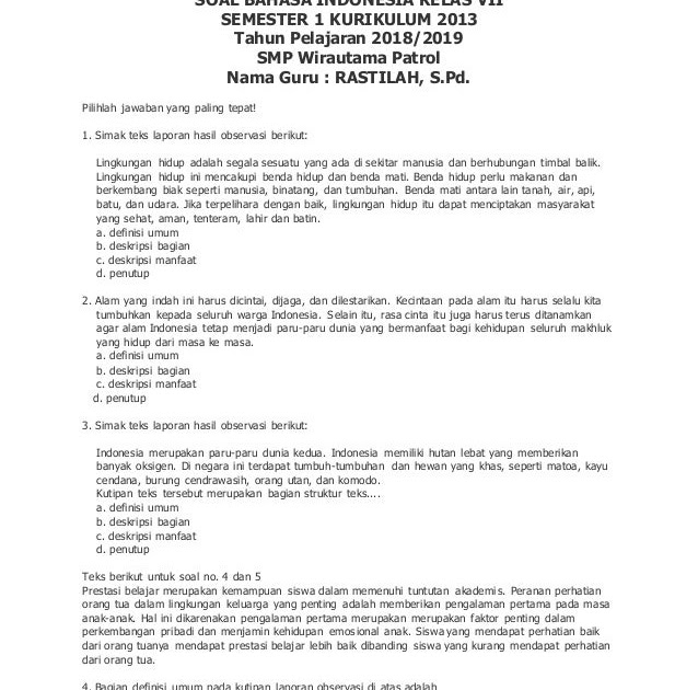 Contoh Laporan Kegiatan Tugas Bahasa Indonesia