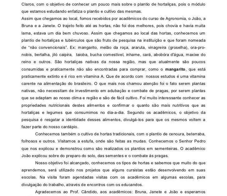 Exemplo De Relatoriode Visita Na Escola Para Trabalho De Faculdade