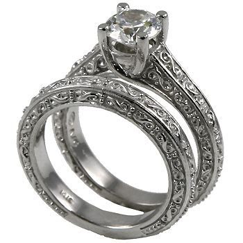 Sterling Silver Antique style Wedding Set CZ Cubic Sterling Silver Antique style Wedding Set CZ Cubic