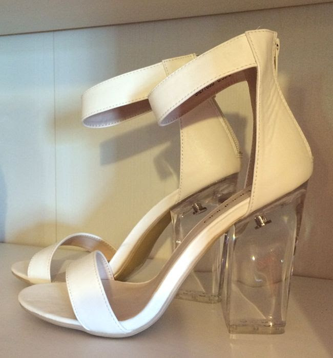 white and perspex heels