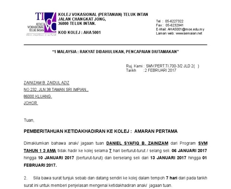 Contoh Surat Dari Majikan Tunjuk Sebab Di Atas Kecuaian  Contoh surat