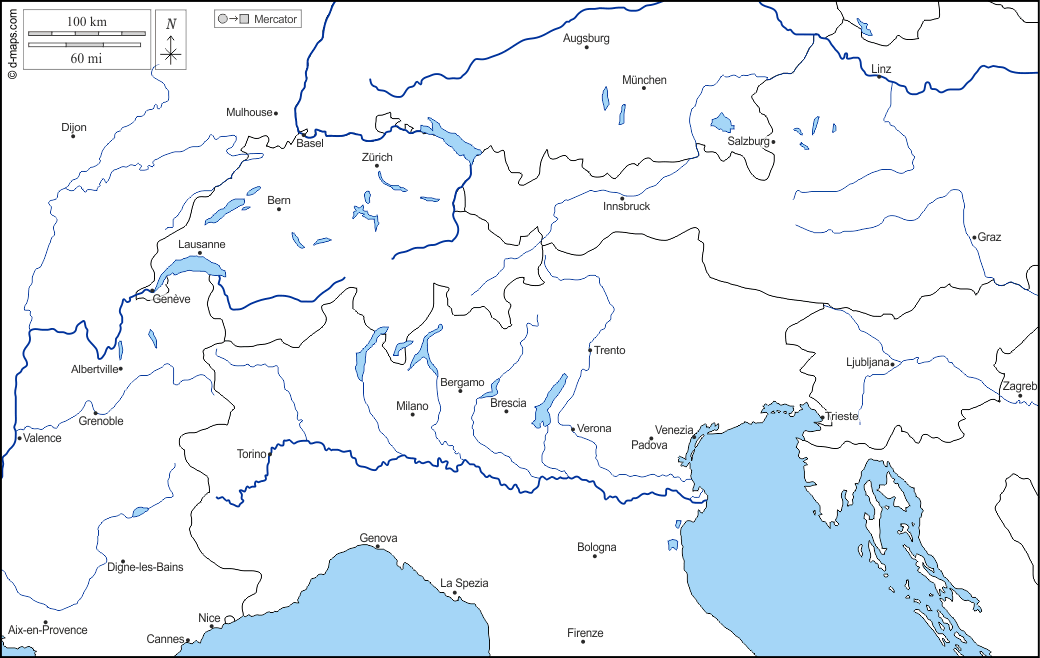 Stumme Karte Österreich Flüsse / Österreich - Interaktiver Atlas