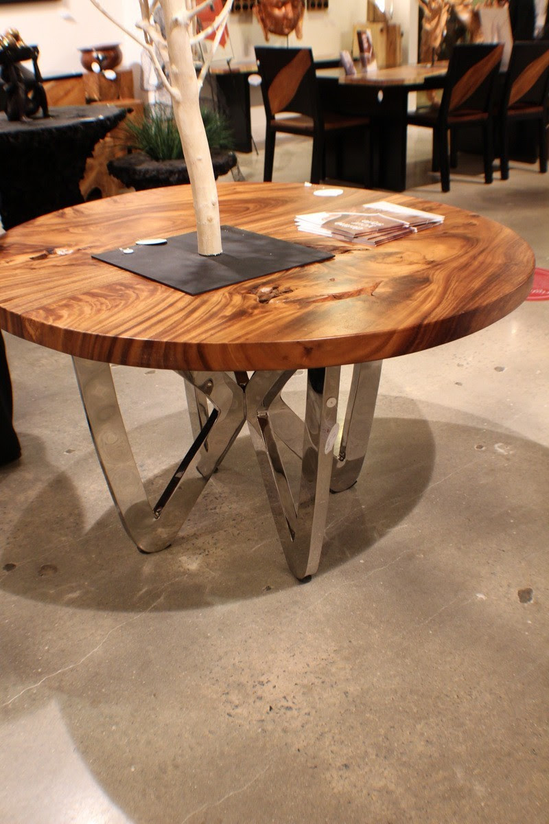 55\u0026quot; spectacular round dining table chrome steel legs natural exotic wood 3\u0026quot; slab eBay 55\u0026quot; spectacular round dining table chrome steel legs natural exotic wood 3\u0026quot; slab eBay