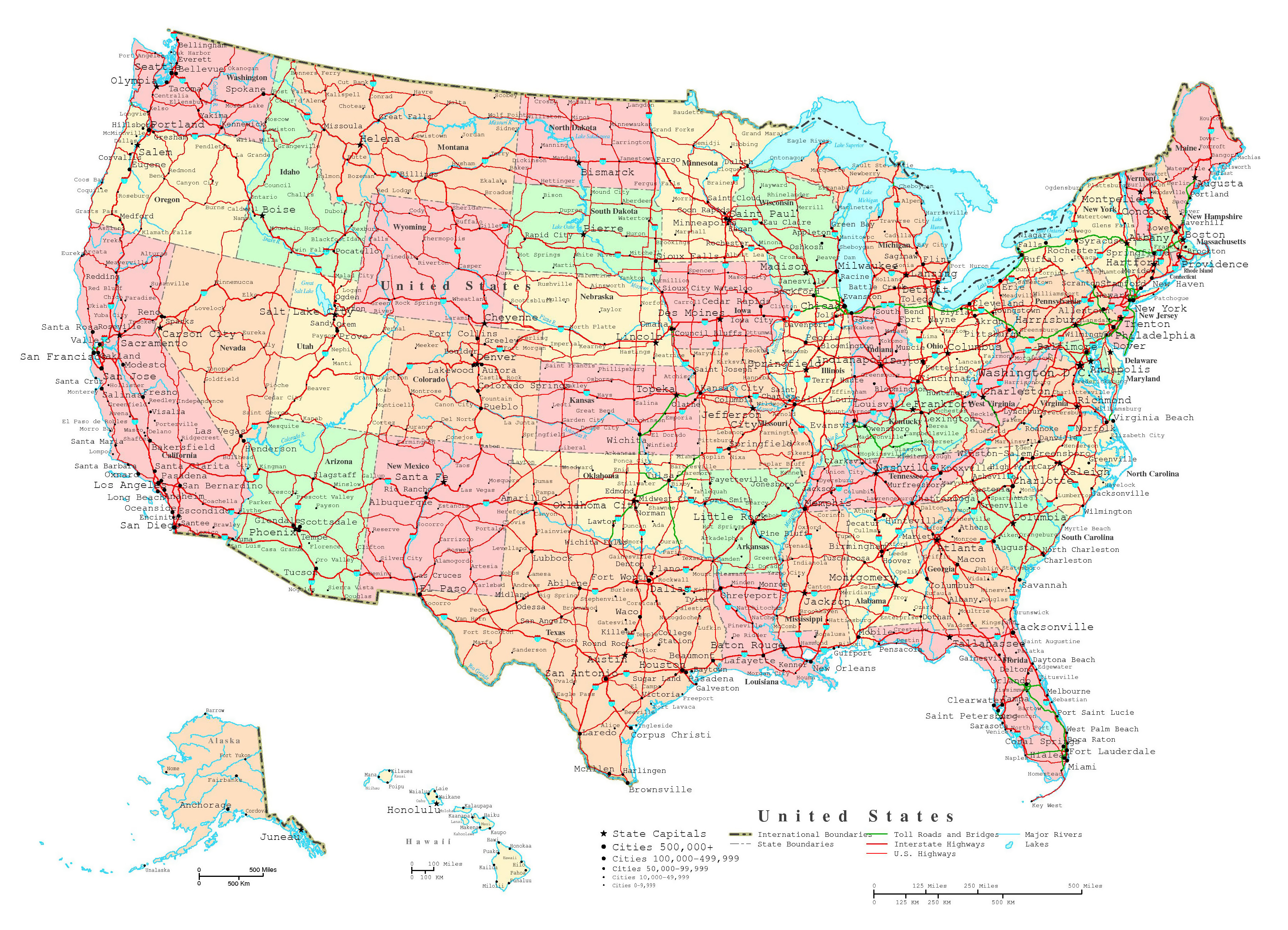 Us States Map With Major Cities