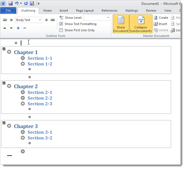 How to create a master document in word 2010 from multiple documents