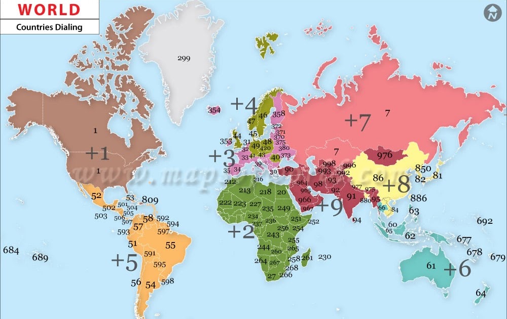 Карта телефонных кодов