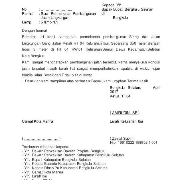 Contoh Surat Permohonan Jalan Lingkungan / Contoh Proposal