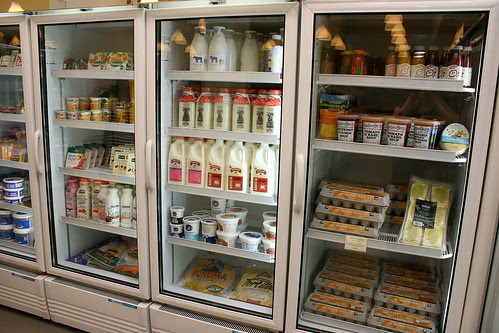 Organic milk and eggs, stored very carefully in chillers
