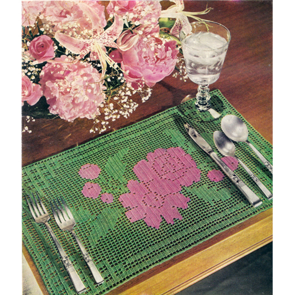 Filet Crochet Mats Pattern in Rose Motif