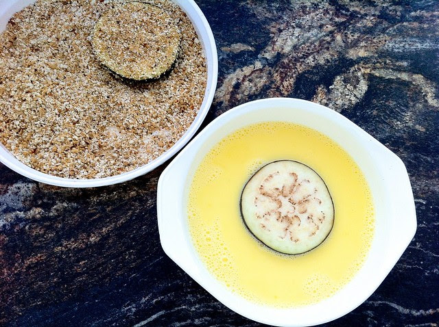Dipping and Breading Eggplant