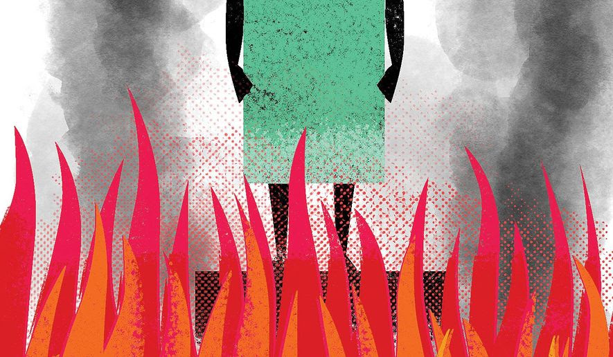 Illustration on the healthcare provider/insurance crisis by Linas Garsys/The Washington Times