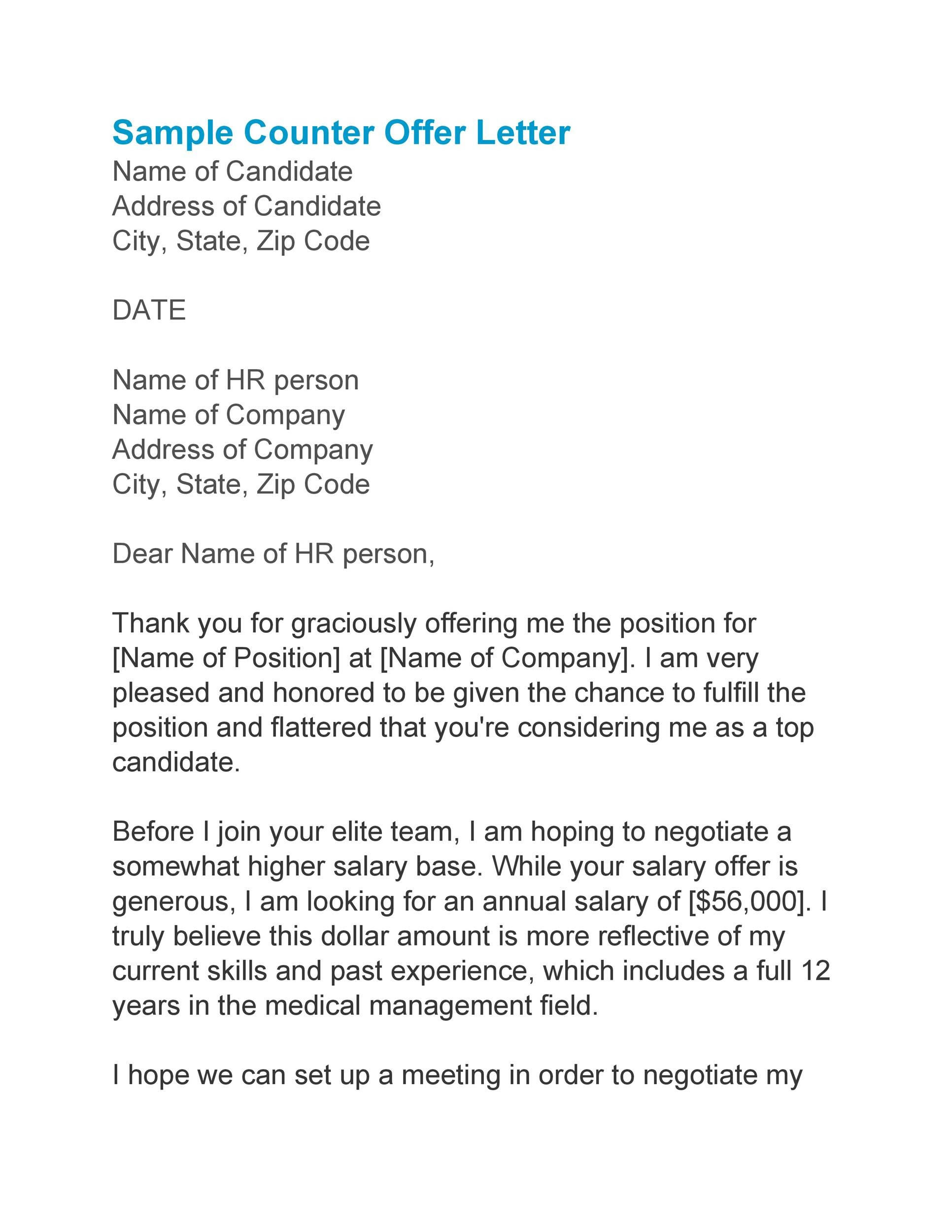 Negotiation Counter Offer Letter Sample Master Of Template Document