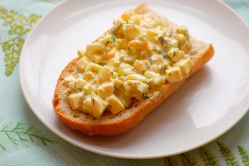 Classic egg salad on baguette by Eve Fox, Garden of Eating blog, copyright 2012