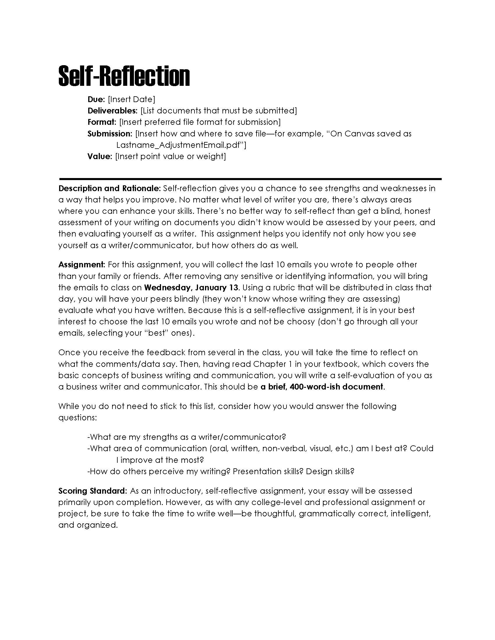 presentation self reflection template