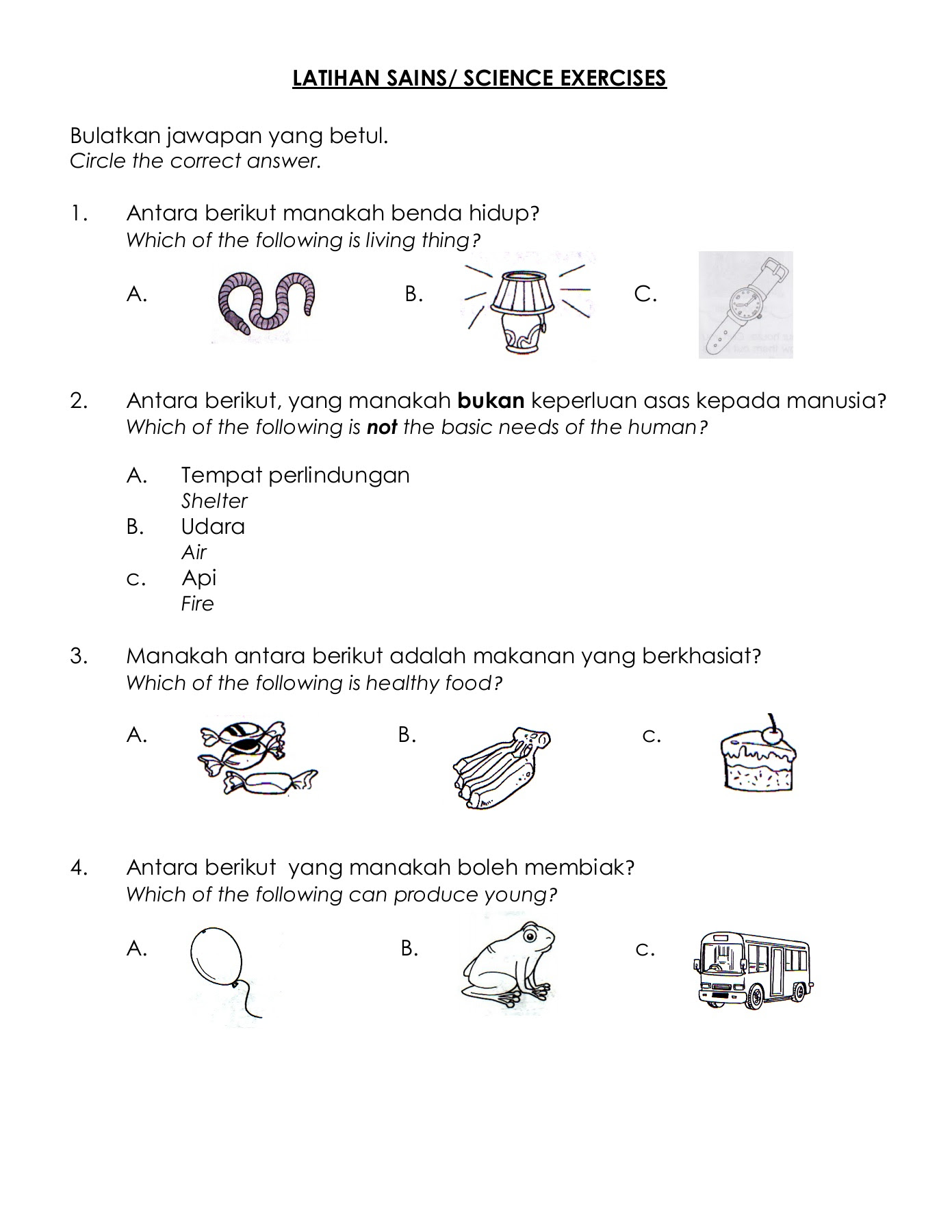 Soalan Sains Tahun 1  Sains Tahun 1 Activity  Latih tubi ini