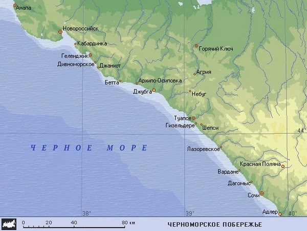 Карта черноморского побережья стран