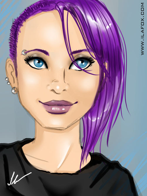 Teste programa Paint Tool SAI, mulher de cabelo roxo, ilustração by ila fox