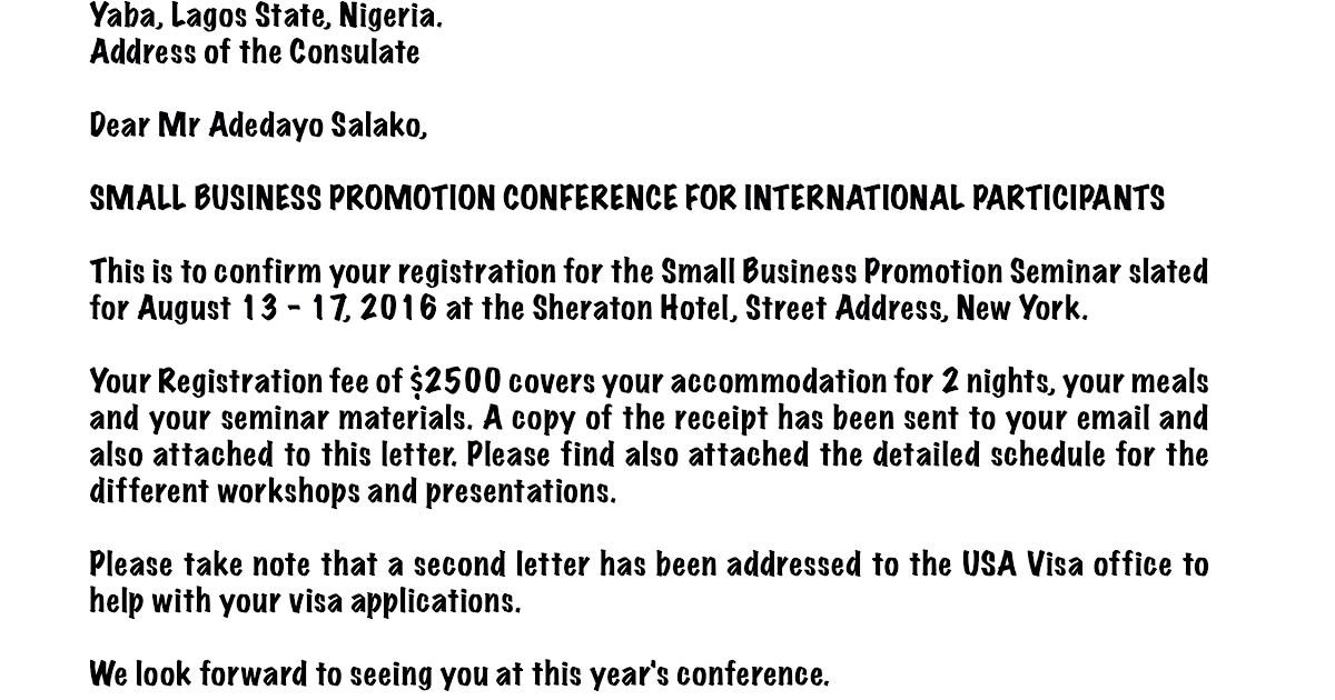 Sample Invitation Letter To Us Consulate For Business Visa - Business Walls