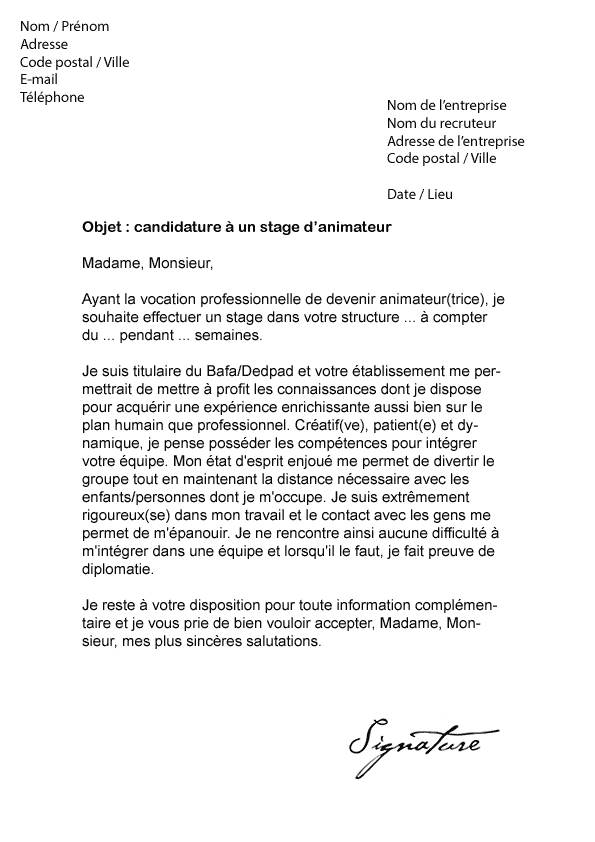 Lettre De Motivation Pour Un Centre De Loisir  Exemple de Lettre
