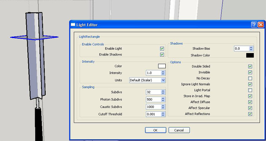 V-Ray Rectangular Light Settings