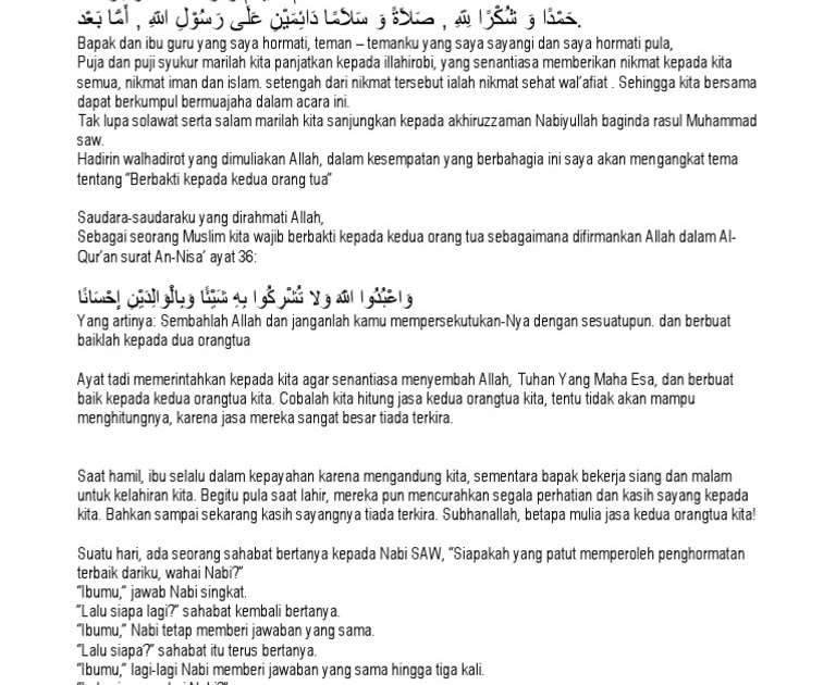 Teks Pidato Bahasa Indonesia Tentang Birrul Walidain - Kumpulan Contoh