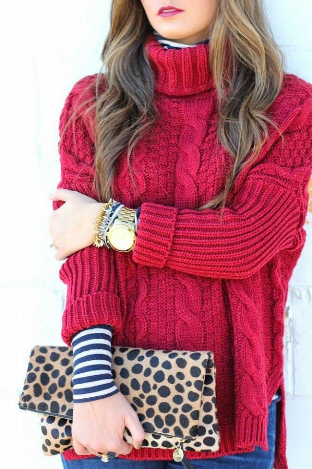 Chunky turtleneck paired with navy stripes + a pop of leopard on For All Things Lovely! www.forallthingslovely.com