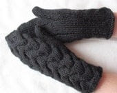 Knit Mittens Gloves Black Arm Warmers, Soft Acrylic Mohair - Initasworks Knit Mittens Gloves Black Arm Warmers, Soft Acrylic Mohair - Initasworks
