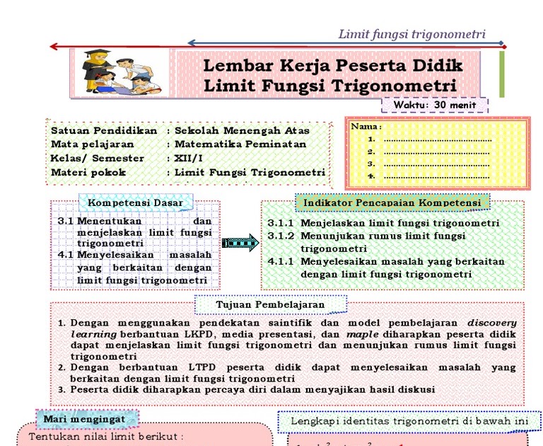 Materi Limit Fungsi Trigonometri Kelas 12 Pdf - Soal Kita