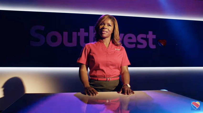 Image result for Black Southwest Airline Stewardess in commercial that sings
