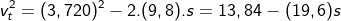 v_{t}^{2}=(3,720)^{2}-2.(9,8).s=13,84-(19,6)s