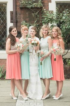 I love this! If you have a smaller party with an even number, why not have both wedding colors represented?