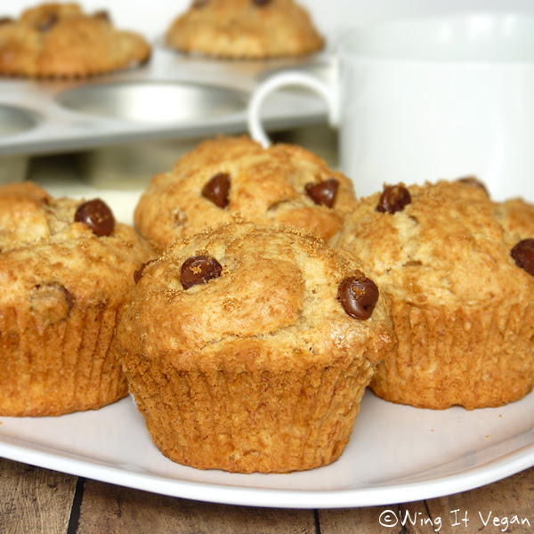 Banana Muffins with Almond Paste Bits and Chocolate Chips