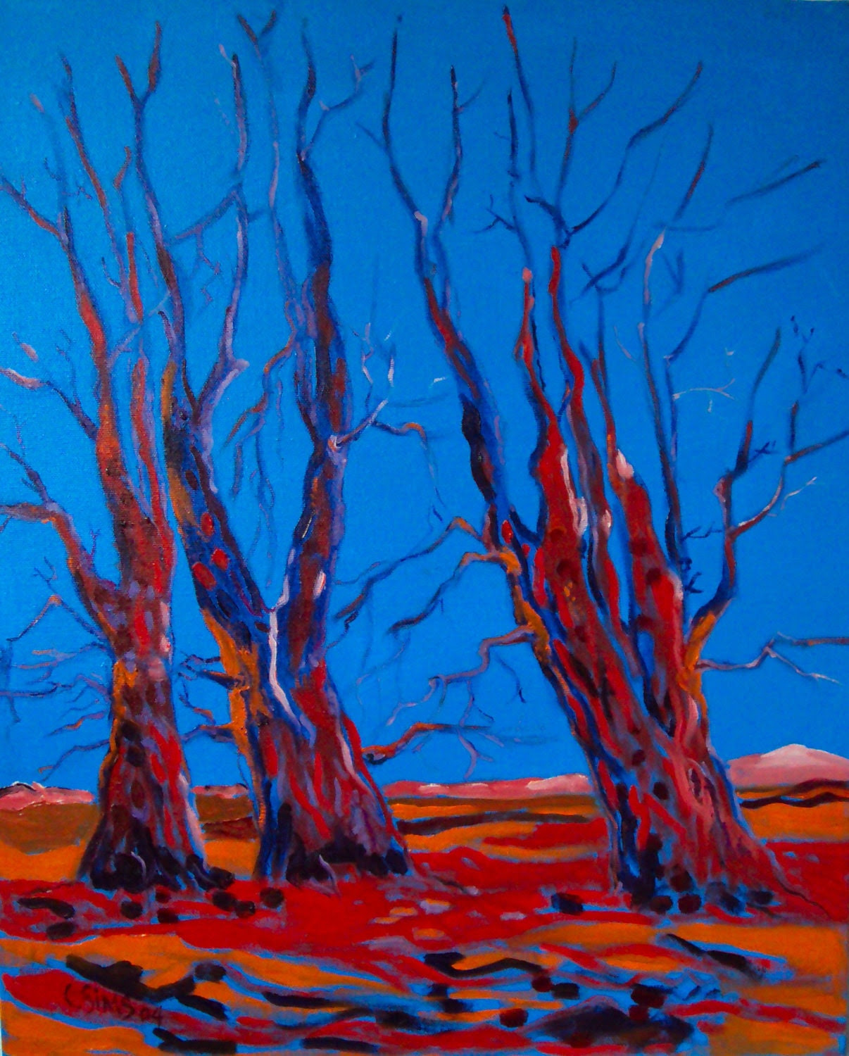 Red Trees with Blue Sky / Expressionism / Oil Painting on Canvas - SingingTrees Red Trees with Blue Sky / Expressionism / Oil Painting on Canvas - SingingTrees