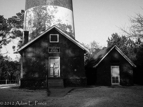 Afternoon shadows at Assateague Lighthouse (black and white)
