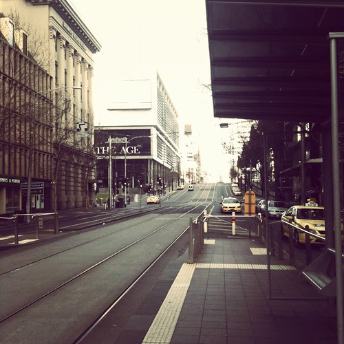 Waiting for my tram. Early morning Melbourne.