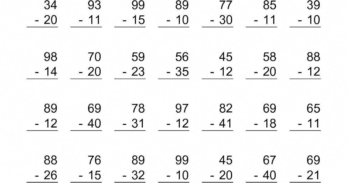 20 Worksheets Subtracting 2 Digit Numbers ~ math worksheets