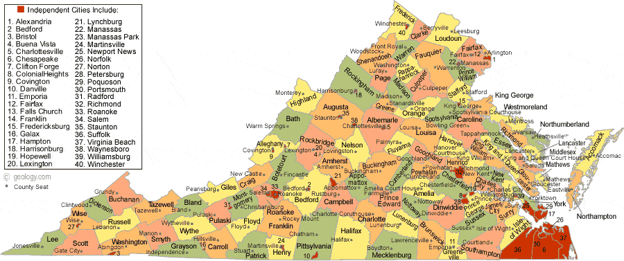 feliz: Virginia County Map VA
