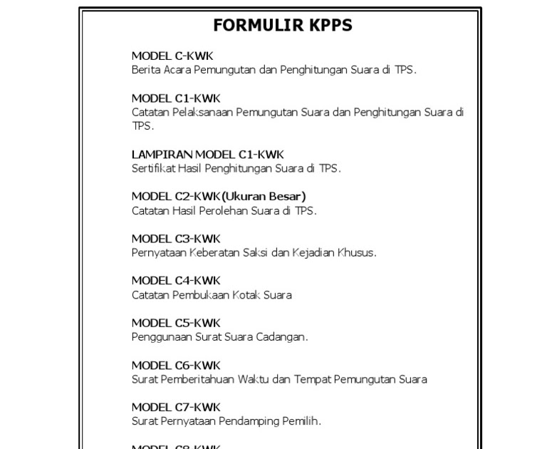 Jenis Formulir Dalam Pemilu 2019 Excel