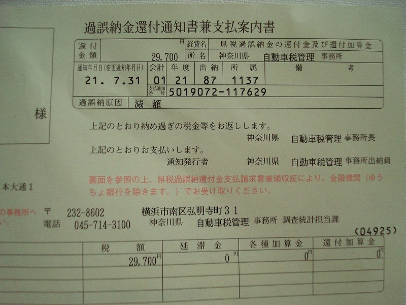 自動車税過誤納金還付請求書